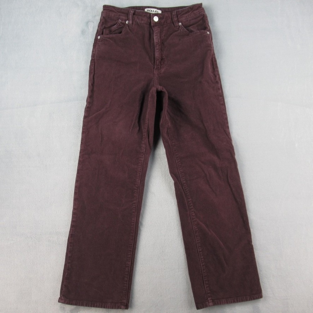 Rollas Womens High Rise Straight Leg Corduroy Pants Plum Burgundy Size 27